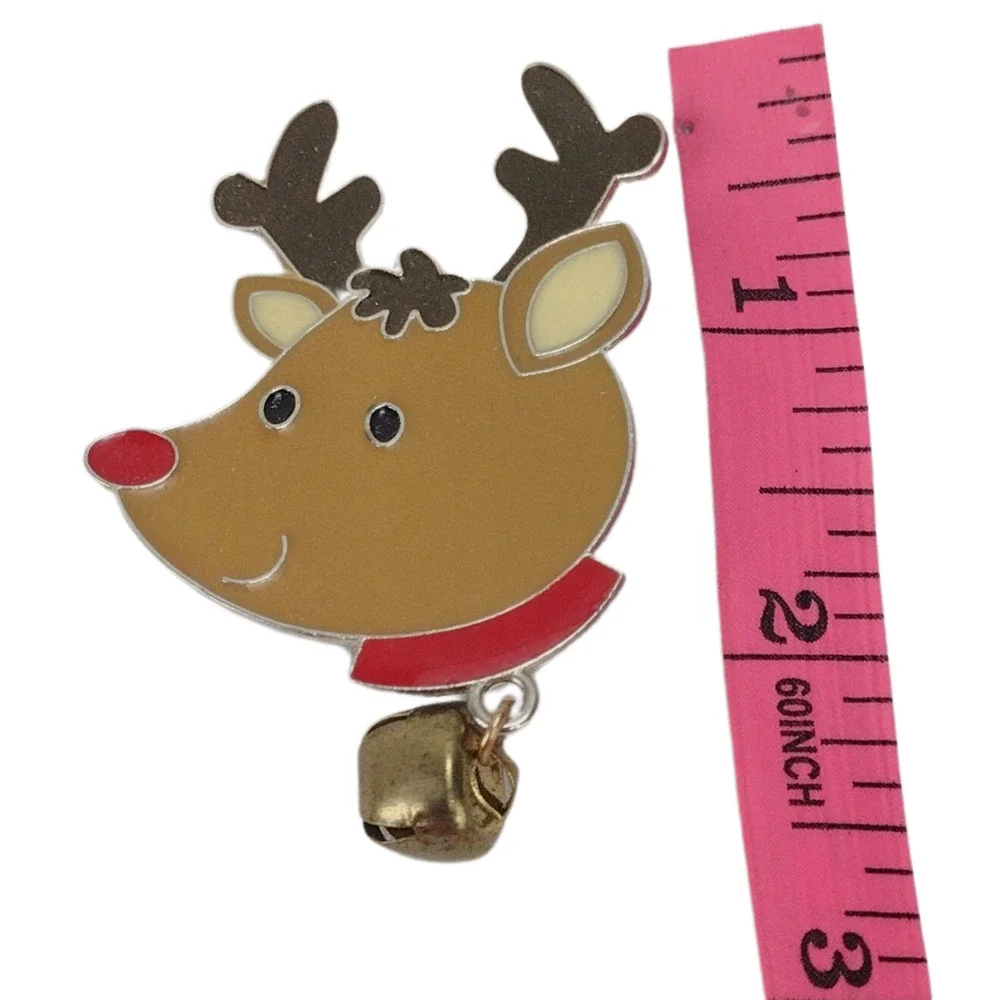 Vintage Jingle Bell Dangle Christmas Reindeer Brooch Pin